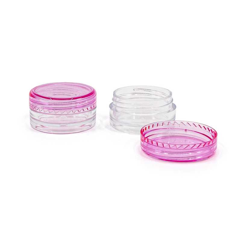 Tarro de plástico transparente, 3 ml, tapa rosa