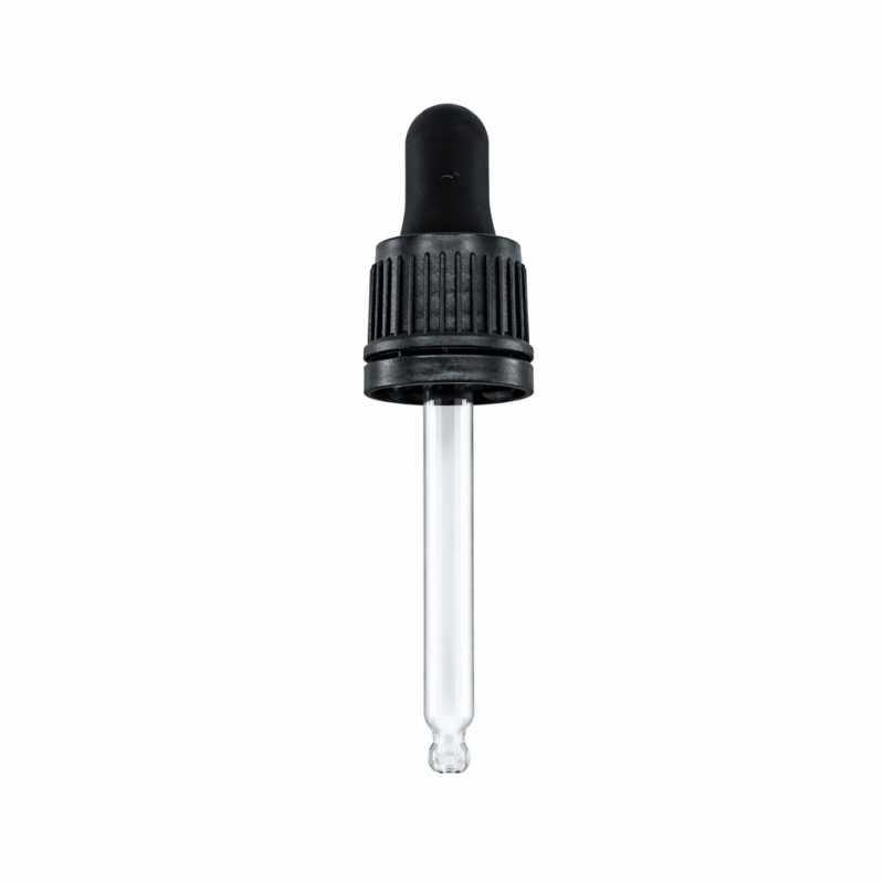 Cuenta gotas vidrio con anillo de seguridad, negro, 71 mm
