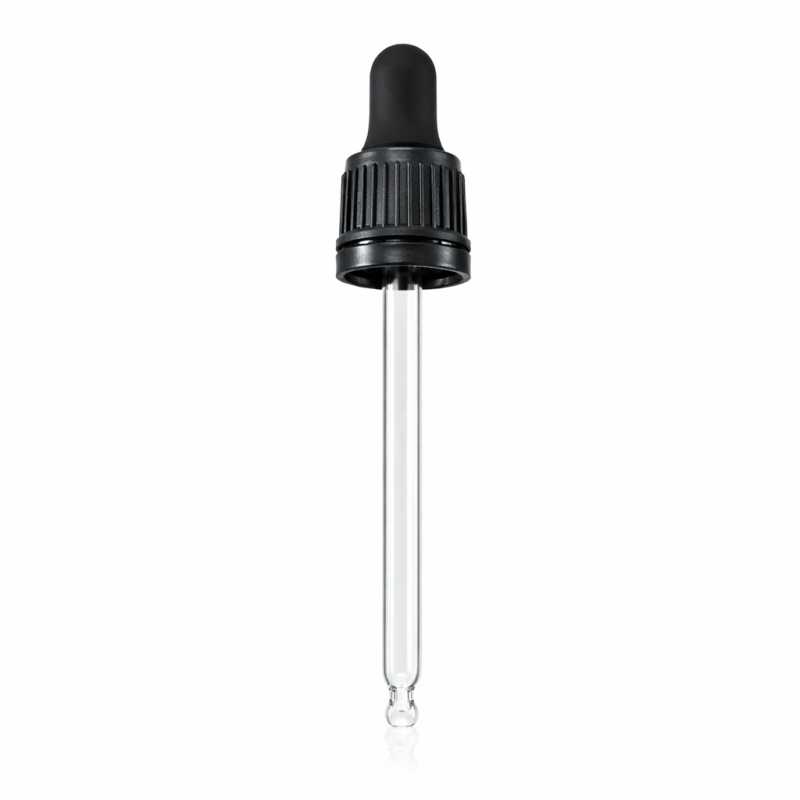 Gotero de vidrio con anillo inviolable, negro, 84 mm