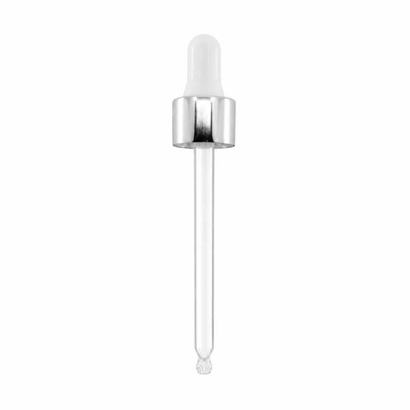 Cuentagotas de vidrio, plateado brillante, 84 mm