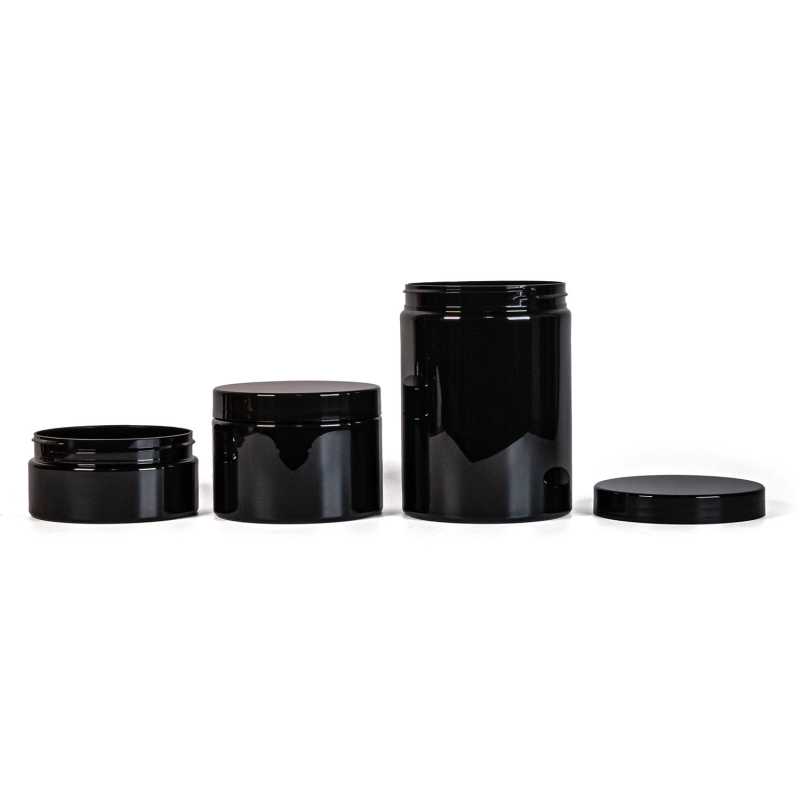 Tarro de plástico negro, 1 l, tapa negra