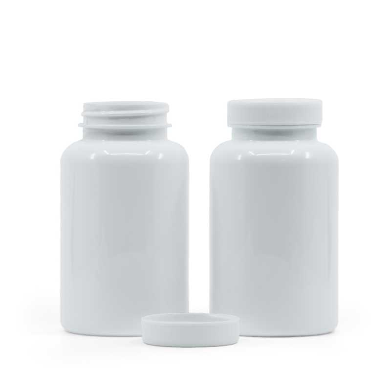 Envase de plástico para pastillas, blanco, tapa blanca, 250 ml