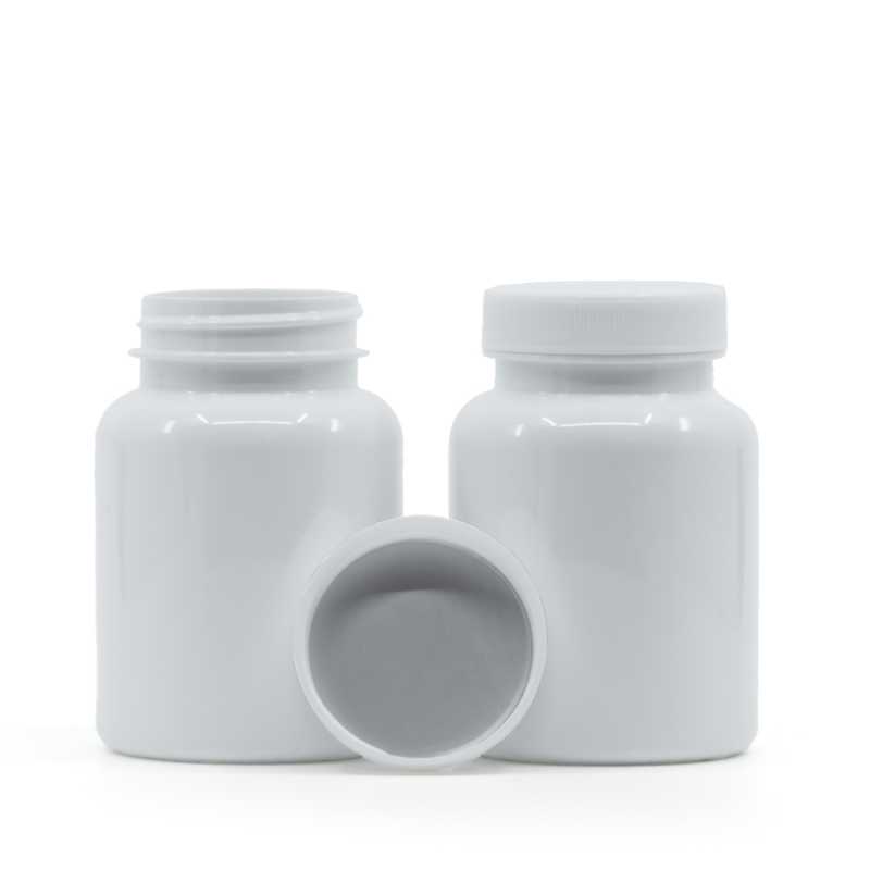 Tarro de plástico para comprimidos, blanco, tapa blanca, precinto de inducción, 150 ml