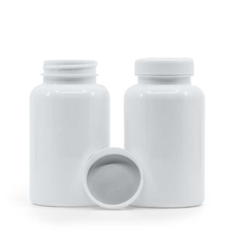 Envase plástico para pastillas, blanco, tapón blanco, precinto de inducción, 250 ml