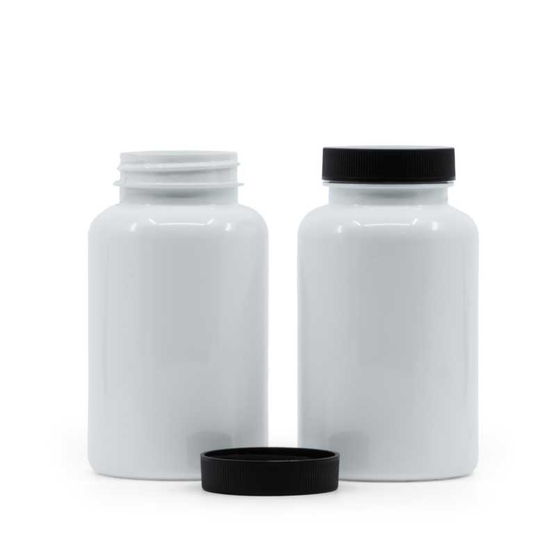 Tarro para comprimidos de plástico, blanco, tapa negra, 250 ml
