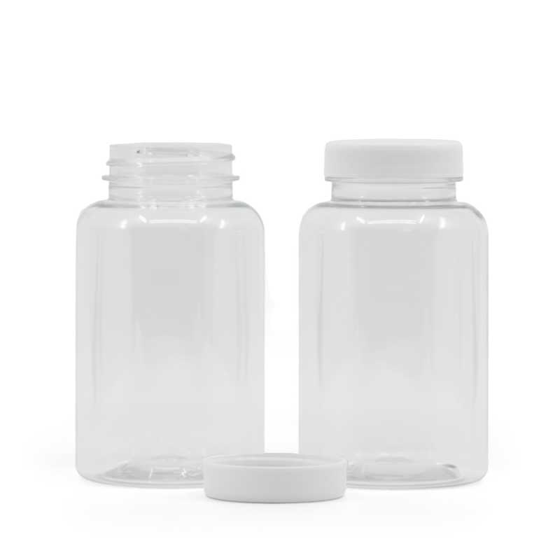 Envase plástico para pastillas, transparente, tapa blanca, 250 ml