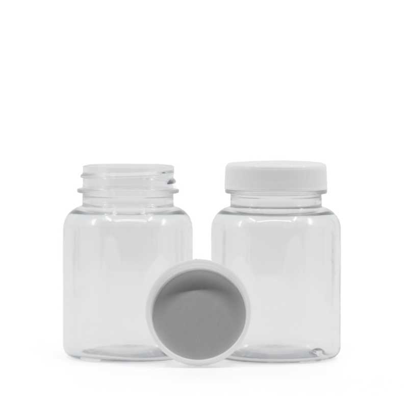 Tarro para pastillas, plástico transparente, tapa blanca, sello interior por inducción, 150 ml