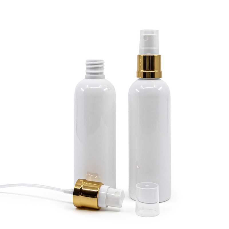 Botella de plástico, blanca, pulverizador, blanco dorado, 100 ml