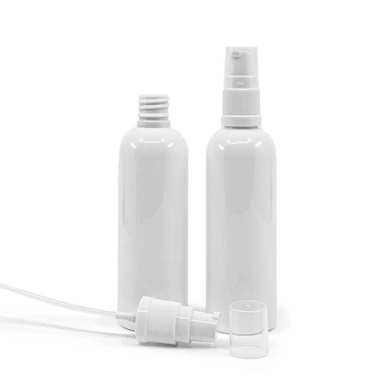 Botella de plástico, blanca, dispensador de loción, 100 ml