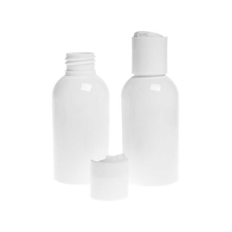 Frasco de plástico blanco, tapón disc-top blanco, 100 ml
