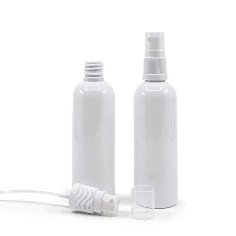 Botella de plástico, blanca, pulverizador, 100 ml