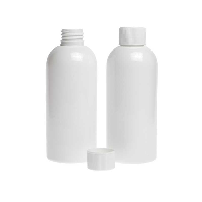 Botella de plástico blanca, tapón blanco, 300 ml