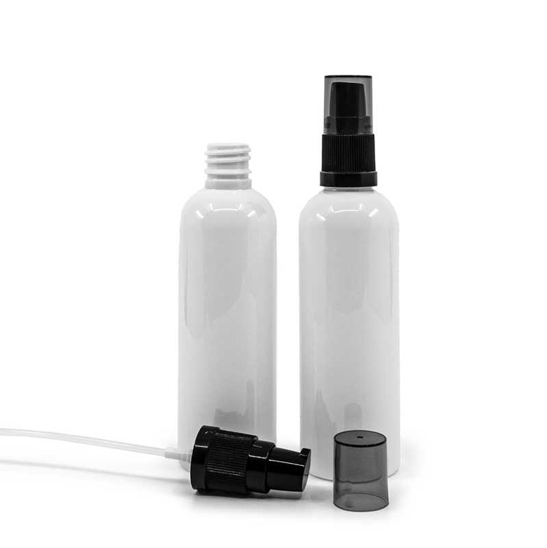 Frasco de plástico blanco, dispensador de crema con sobretapa ahumada, 100 ml