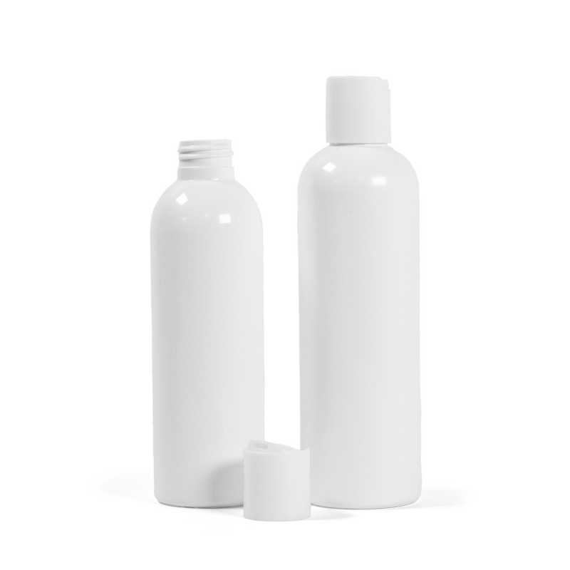 Botella de plástico blanca, tapón disc-top blanco, 200 ml
