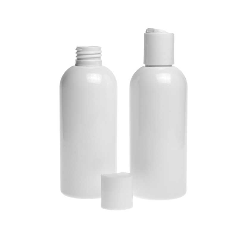 Botella de plástico blanca, tapón disc-top blanco, 300 ml