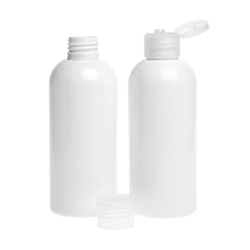 Botella de plástico blanca, tapón flip-top transparente, 300 ml