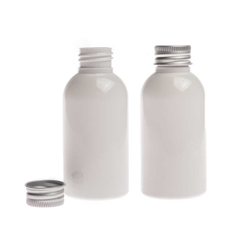 Frasco de plástico blanco, cierre de aluminio, 100 ml