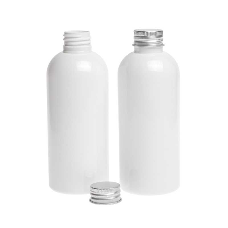 Botella de plástico blanca, tapón de aluminio, 300 ml