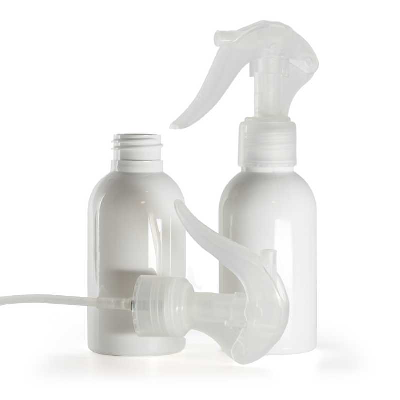 Frasco de plástico blanco, pulverizador de gatillo transparente, 100 ml