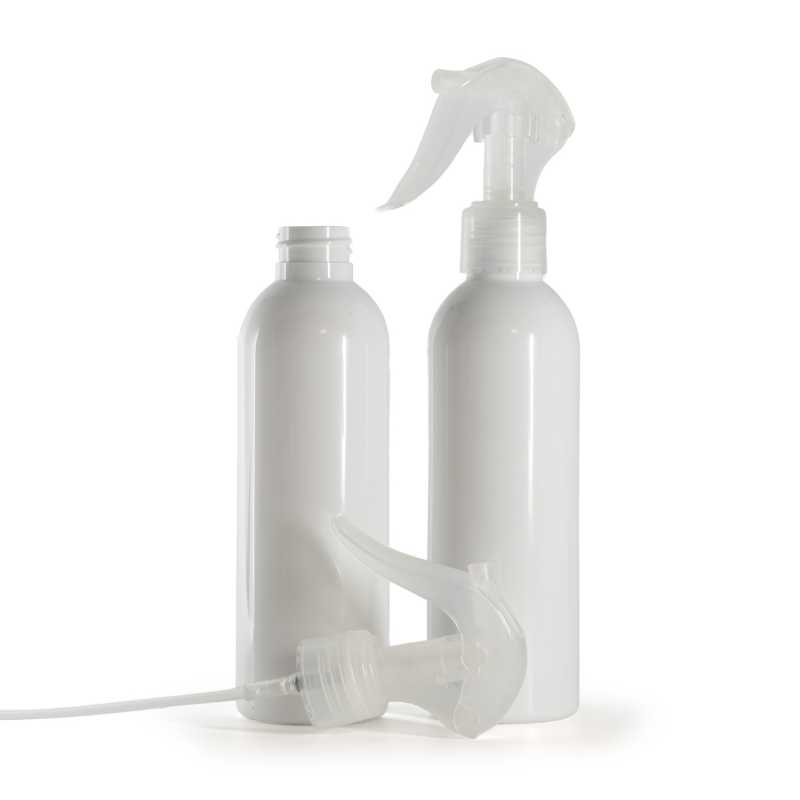 Botella de plástico blanca, pulverizador de gatillo transparente, 200 ml