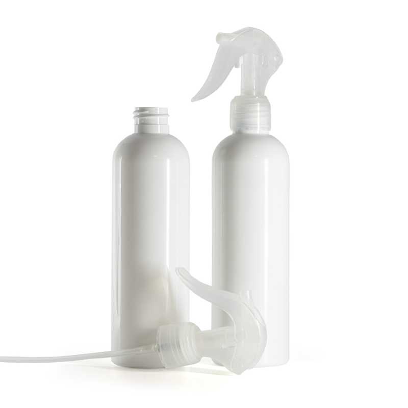 Botella de plástico blanca, pulverizador de gatillo transparente, 250 ml
