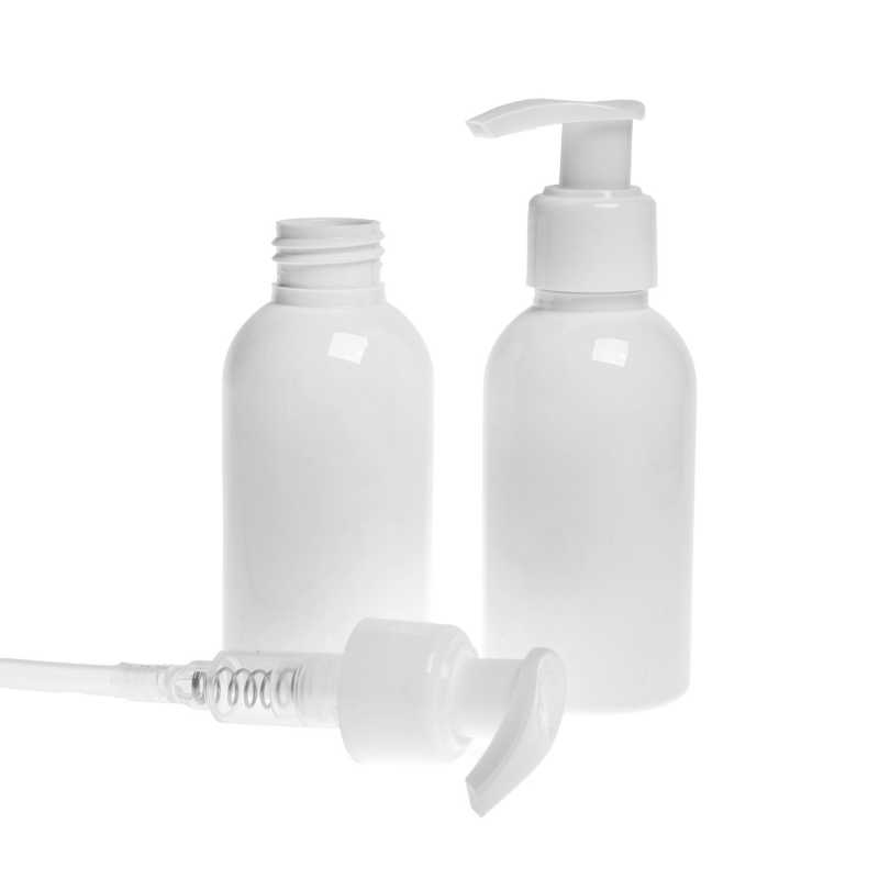 Frasco de plástico blanco con bomba blanca, 100 ml