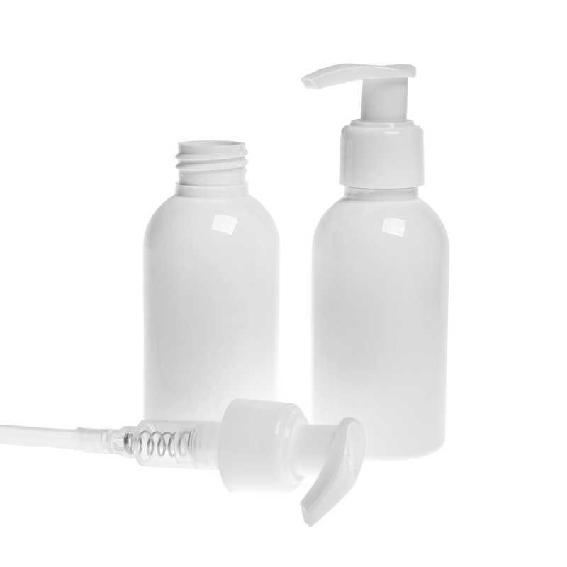 Botella de plástico blanca, bomba blanca, 150 ml