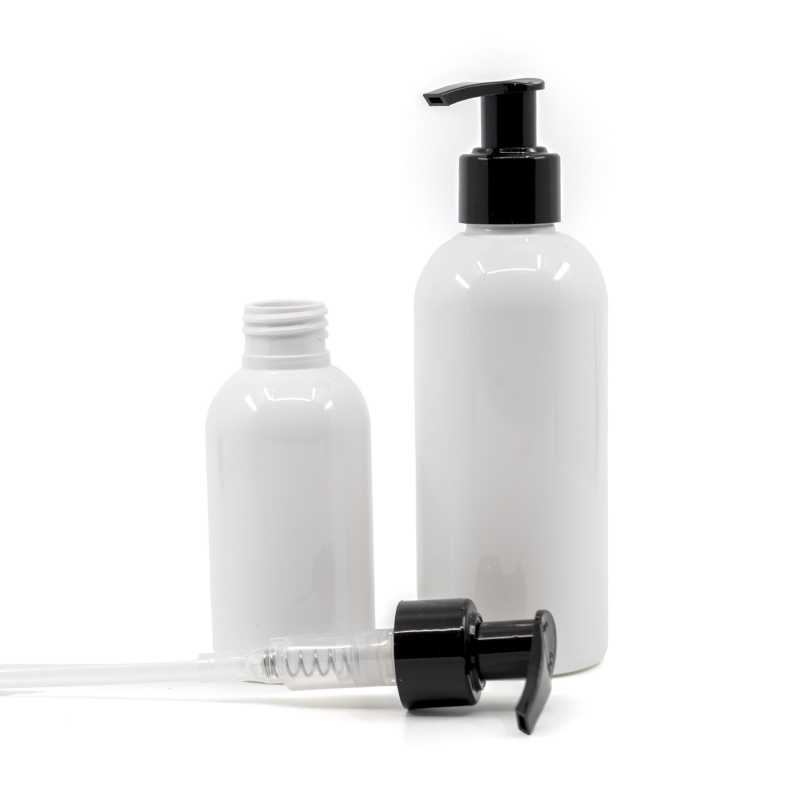 Frasco de plástico blanco, dispensador negro, 100 ml