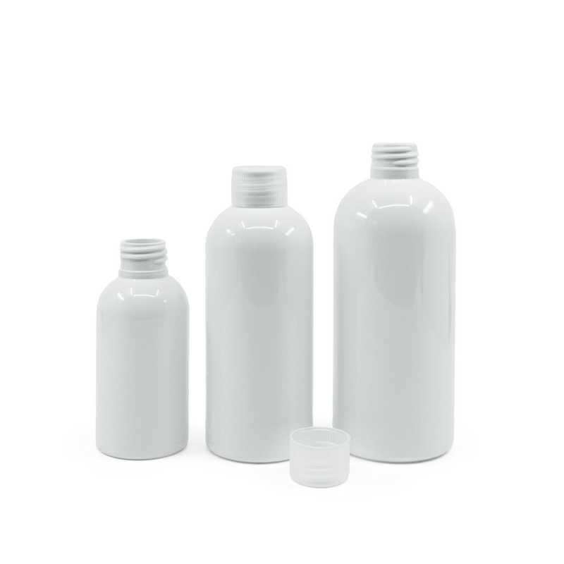 Frasco de plástico blanco, cierre transparente, 100 ml