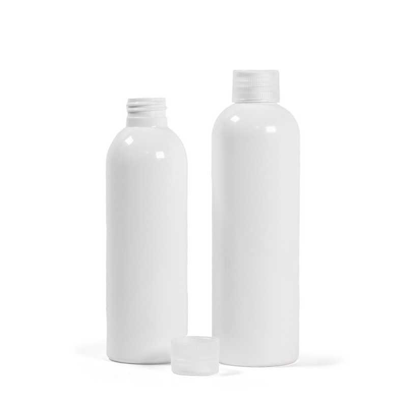 Botella de plástico blanca, 250 ml, tapón transparente