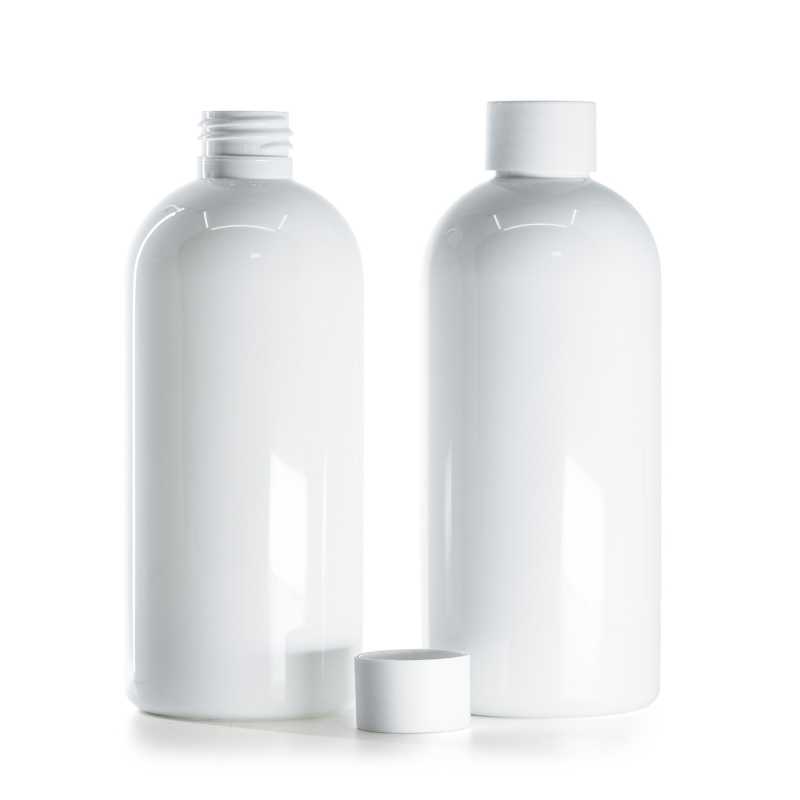 Botella de plástico blanca, tapón blanco mate, 300 ml