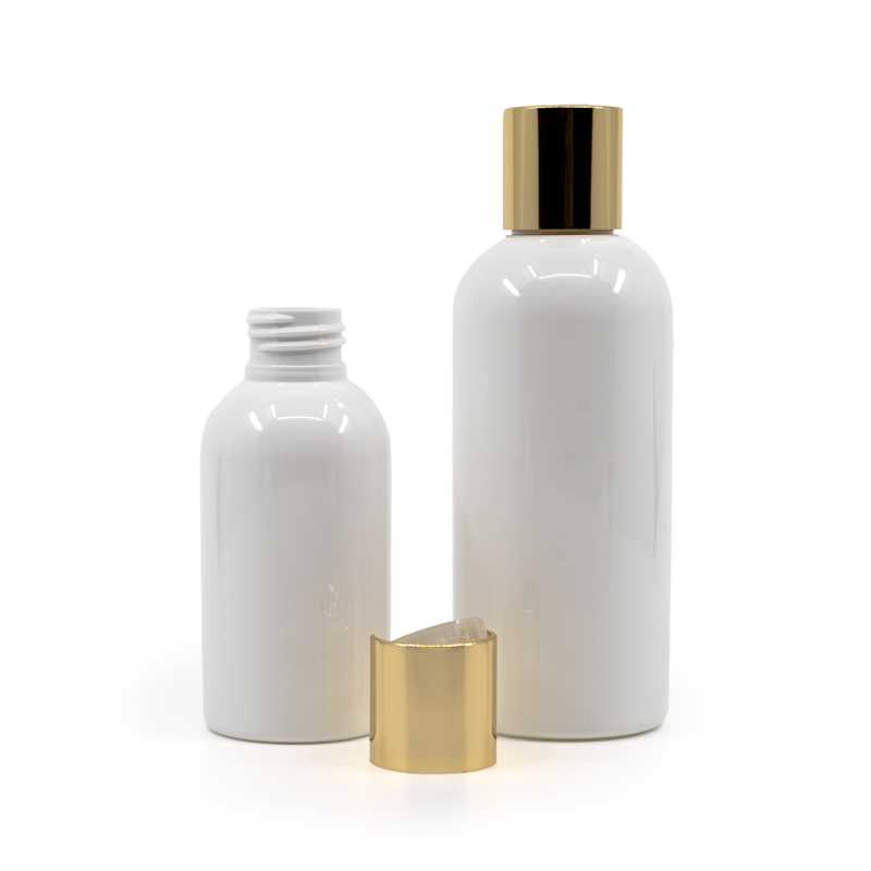 Botella de plástico blanca, tapón flip-top dorado, 300 ml