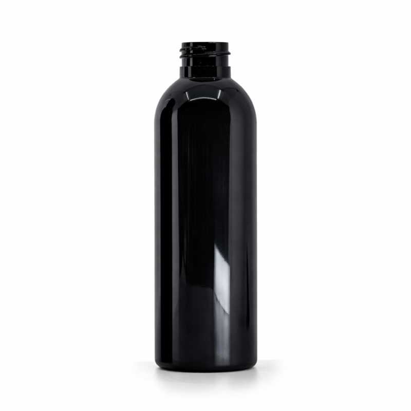 Botella de plástico negra brillante, 24/410, sin cierre, 200 ml, 224 uds