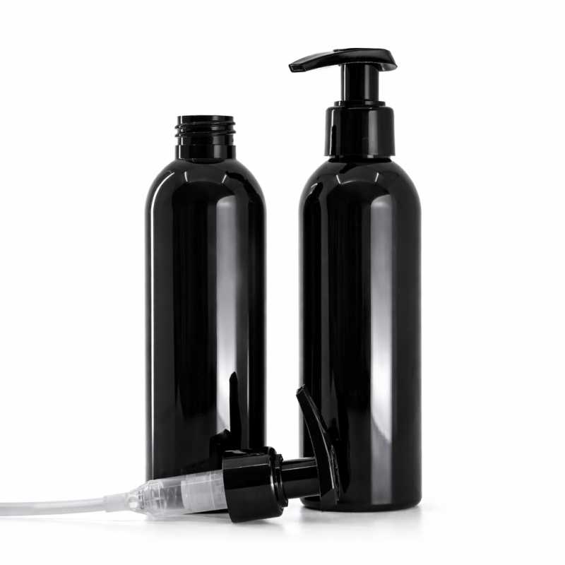 Botella de plástico negra brillante, dispensador negro, 200 ml