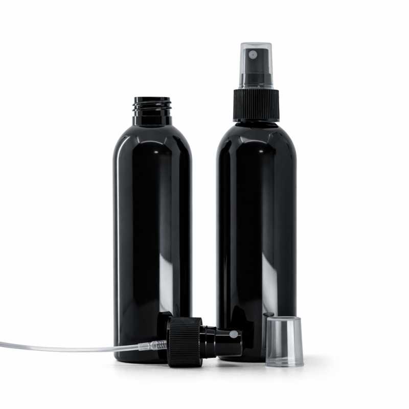 Botella de plástico negra brillante, pulverizador negro, 200 ml