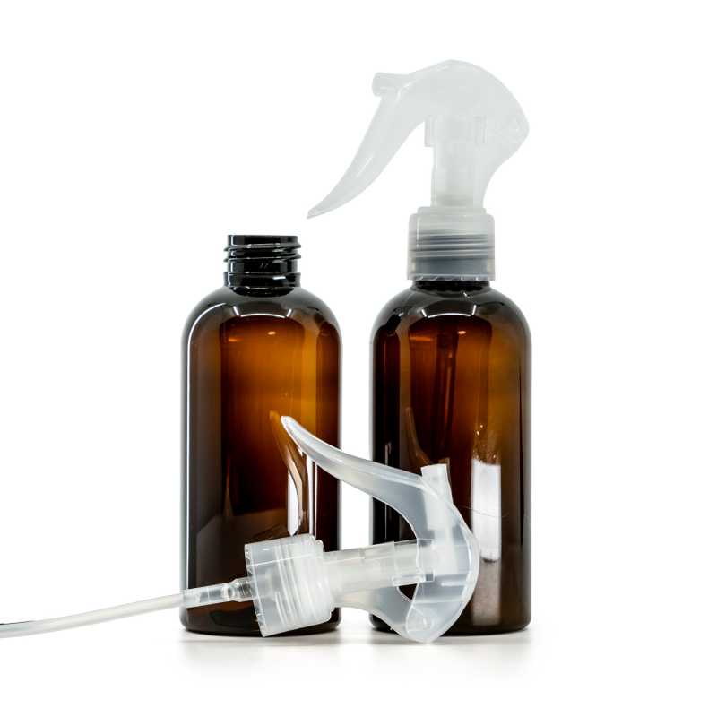 Botella de plástico marrón, pulverizador de gatillo transparente, 150 ml