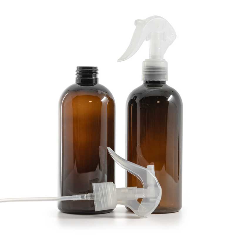 Botella de plástico marrón, pulverizador de gatillo transparente, 300 ml