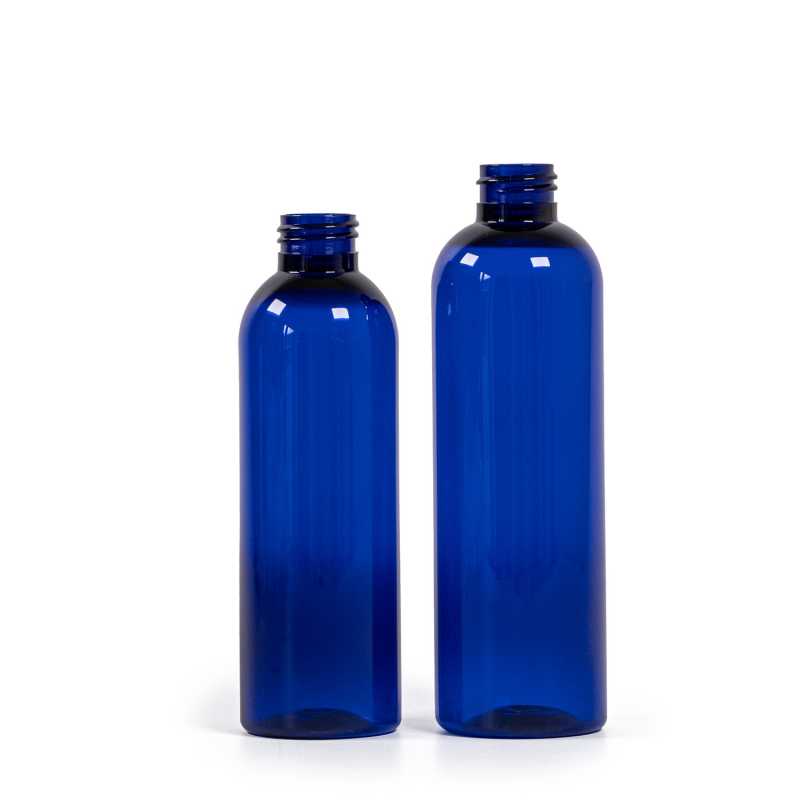 Botella de plástico azul, 24/410, sin cierre, 250 ml, 180 uds
