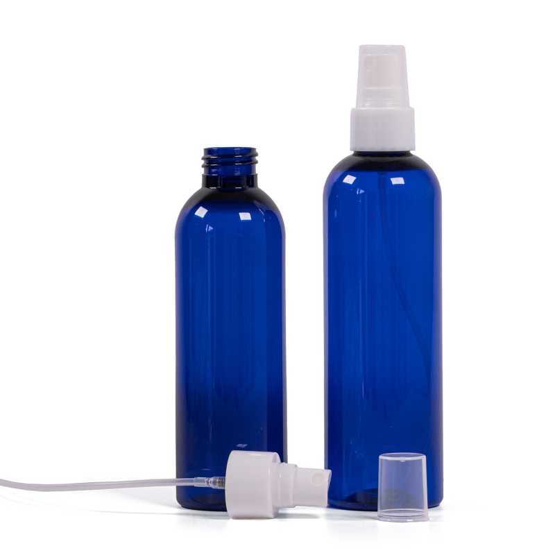 Botella de plástico azul, pulverizador blanco, 200 ml