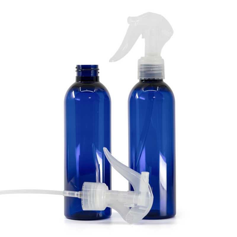 Botella de plástico azul, pulverizador de gatillo transparente, 200 ml