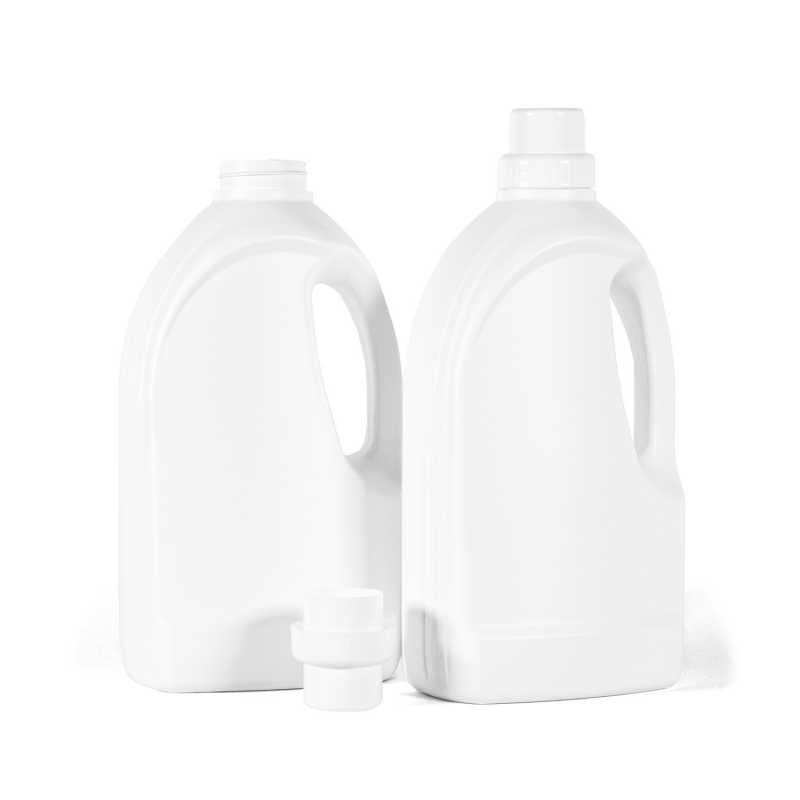 Botella de detergente de plástico, blanca, tapón blanco, 1,5 l