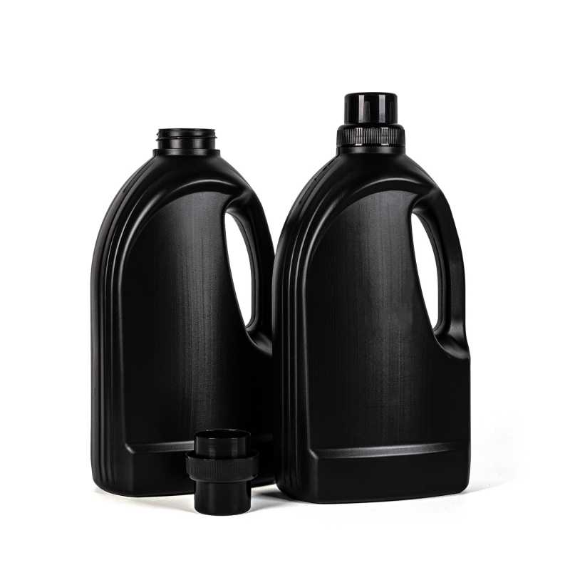 Botella de detergente de plástico negra, tapón negro, tipo 2, 1,5 l