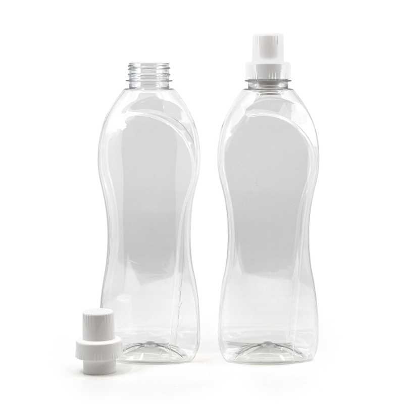 Botella de plástico para suavizante, transparente, tapón transparente, 1 l