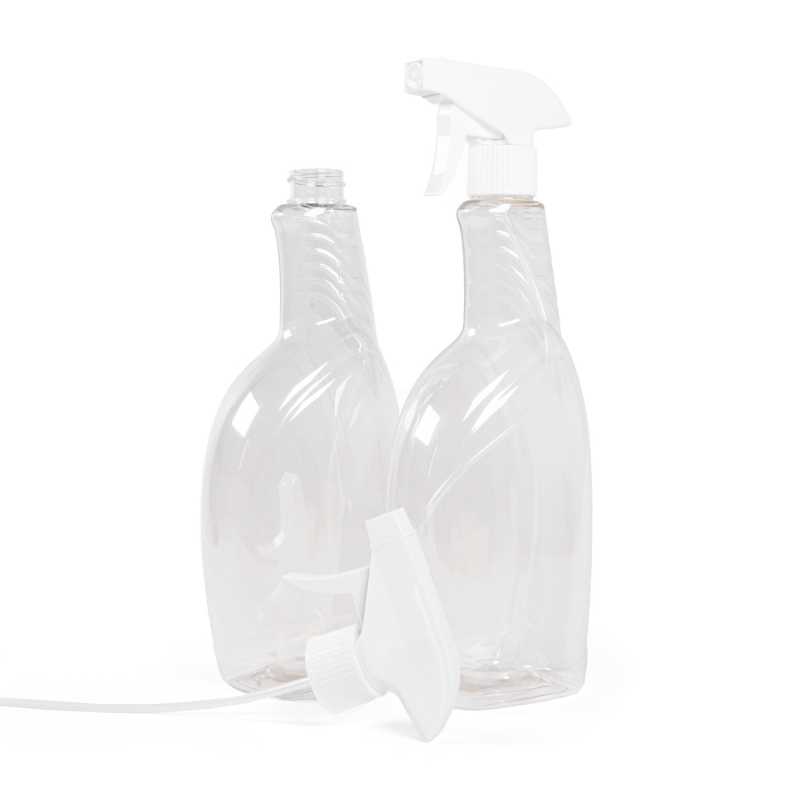 Botella de plástico para detergentes, transparente, pulverizador de gatillo blanco, 750 ml