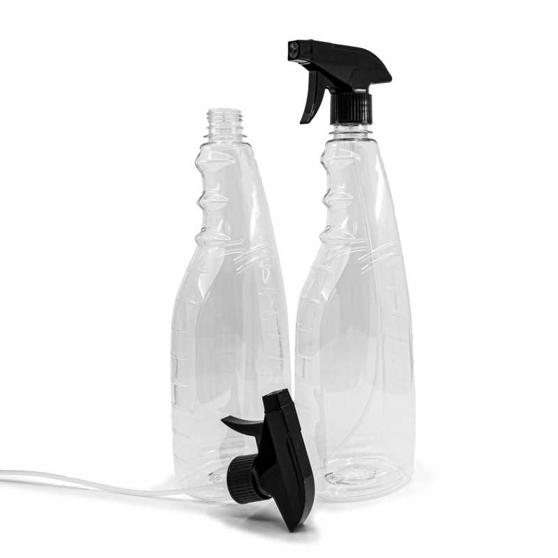 Botella de plástico para detergentes, pulverizador negro, 1 l
