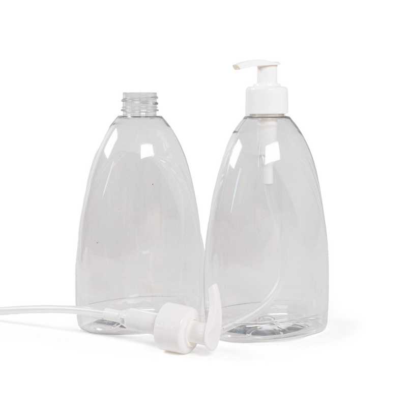 Botella de plástico para jabón, transparente, 500 ml, bomba blanca