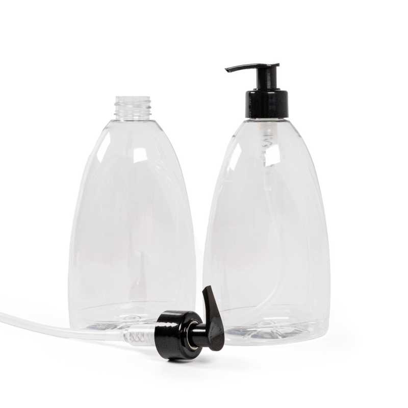 Botella de plástico transparente para jabón, 500 ml, bomba negra