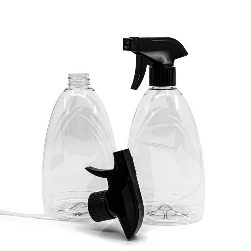 Botella de plástico transparente para jabón, 500 ml, pulverizador de gatillo negro