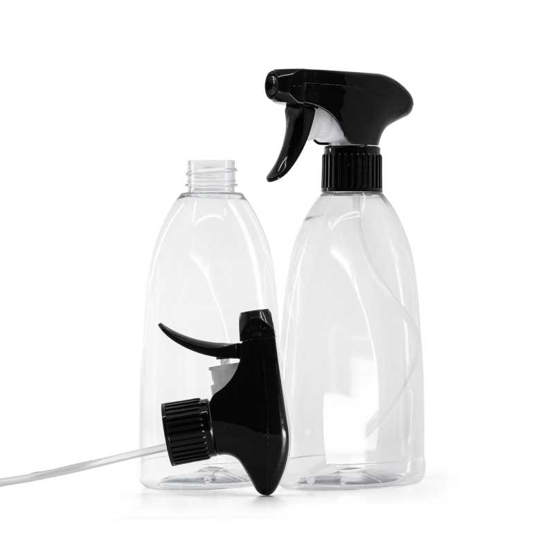 Botella de plástico transparente para jabón, pulverizador de gatillo negro, 500 ml