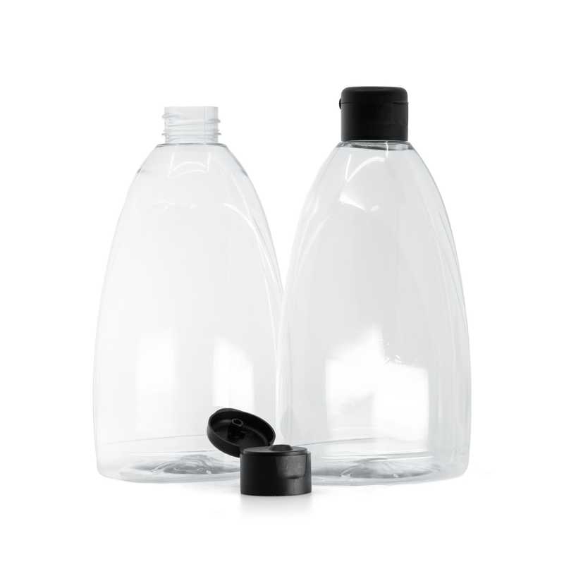 Botella de plástico transparente para jabón, 500 ml, tapón flip-top negro mate